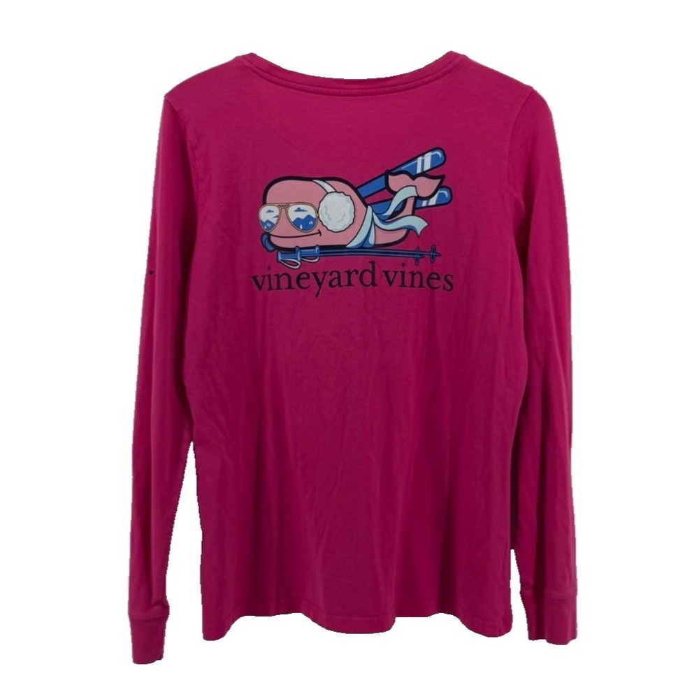 Vineyard Vines Pink Long Sleeve Pocket T Shirt Ski Whale Graphic Women's M